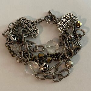 Brighton silver five chain and bead toggle clasp bracelet‎